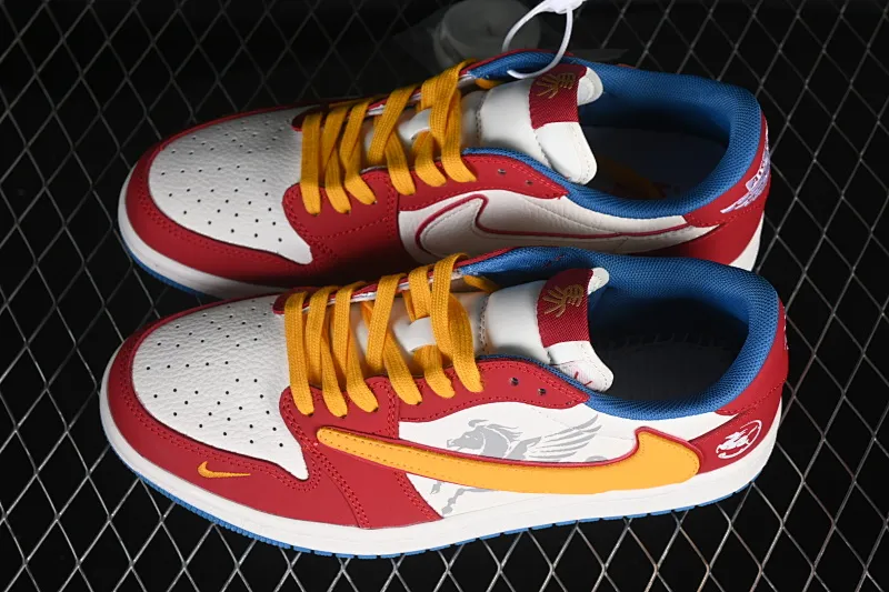 All categories Air Jordan Jordan series basketball shoes Air Jordan 1 Low High-end customized low-top sneakers Travis Scott x Fragment Design x Air Jordan 1 Low OG SP AJ1 Joe 1 Gucci joint white red gold hook low-top cultural and casual sneakers DS2688-116